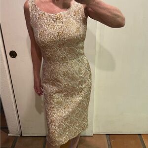 Vintage Cream silver and gold fitted madmen style dress
